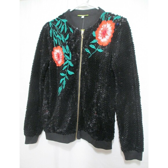 Gianni Bini Sweaters - NWT Gianni Bini Womens Cardigan Jacket Black Sequin Floral Zip Size XS